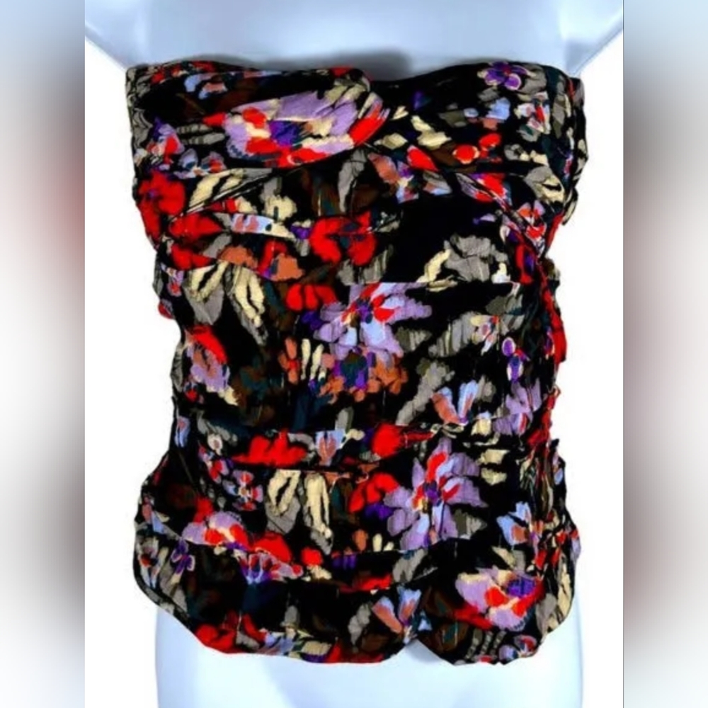 Zara Romantic Floral Strapless Top , Knot bust, lined Multicolored NWT XS